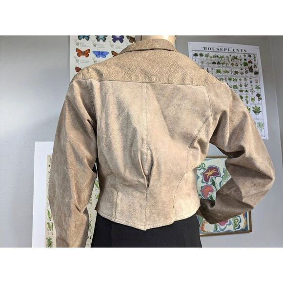 Vintage 80s Berman's Leather Jacket Cropped Vest Front Brown Moto Suede Size S - Picture 2 of 15